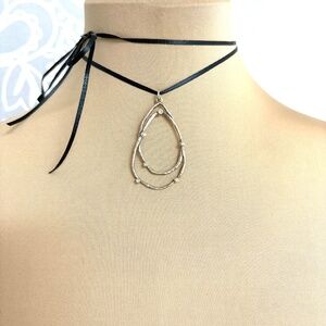 necklace pendant sterling silver clear crystal vintage string abstract 2" oval